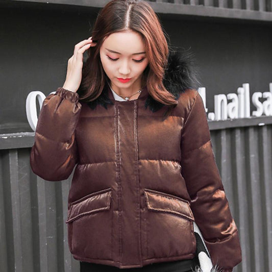Winter Fashion Trend Big Fur Collar Padded Coat Plus Size Coat Women Short All-match Cotton Coat