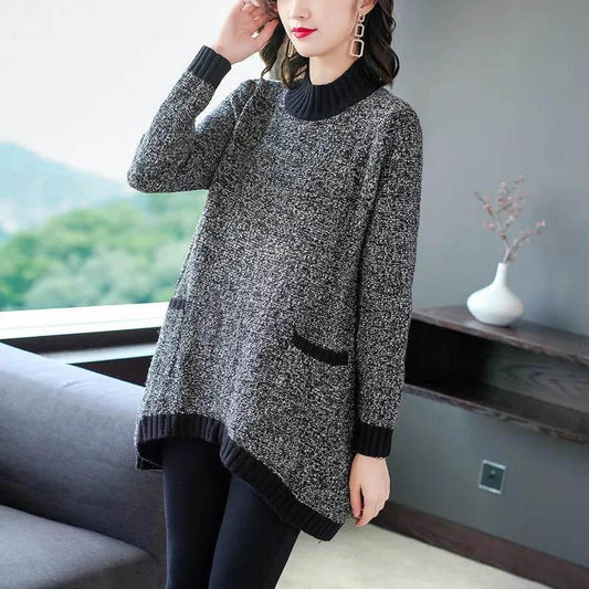 Sweater Padded Top Women's Autumn and Winter Half-high Neck Long-sleeved Mid-length Loose-fitting Sweater