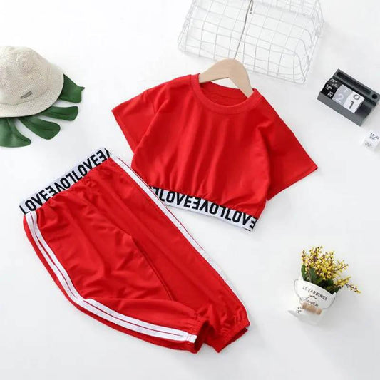 Girls Summer Sportswear Breathable Fashion Short-sleeved + Trousers Sports Suit Children's Dance Costumes Two-piece Set