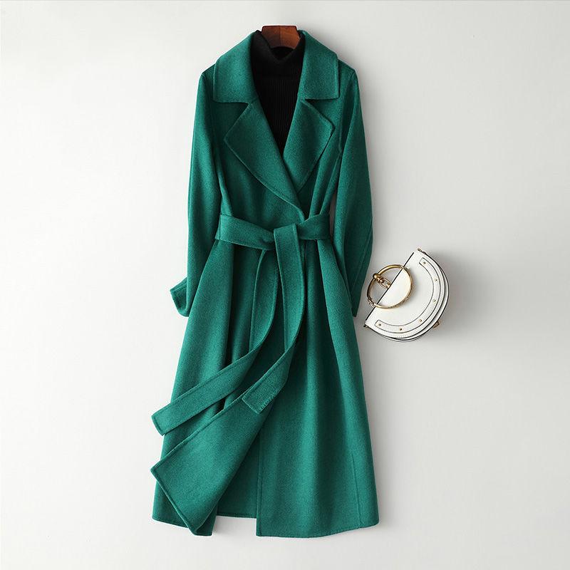 Winter Windbreaker Waist Mid-length Thick Women's Coat Fashion Plus Size Quality Wool Overcoat Outwear