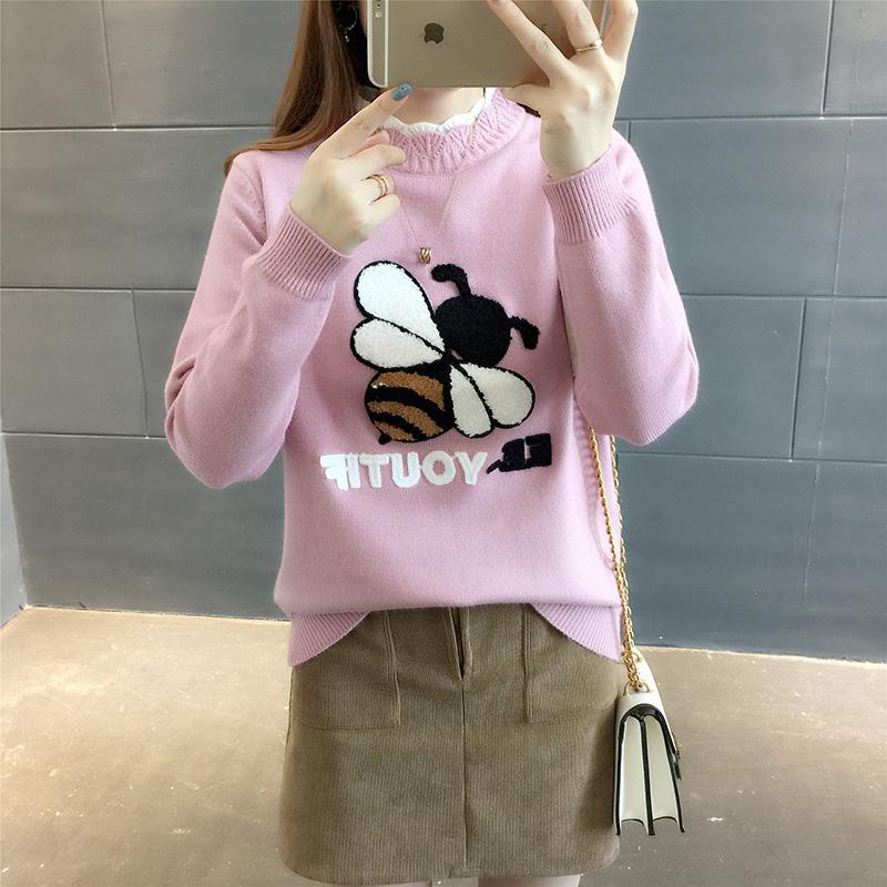 Pofulove Knitted Top Winter Long Sleeve Sweater Winter Half-high Collar Thick Sweater Women