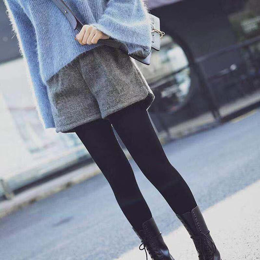 Large Size Wide-Leg Woolen Shorts Women's Elastic Head High-waisted Thick Short-length Pants