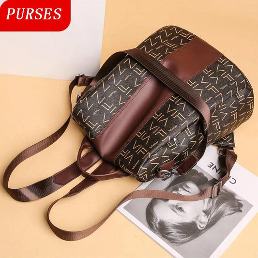 Leather Texture Backpack Female Student Schoolbag Trend Soft Leather Lady Large-capacity Travel Bag