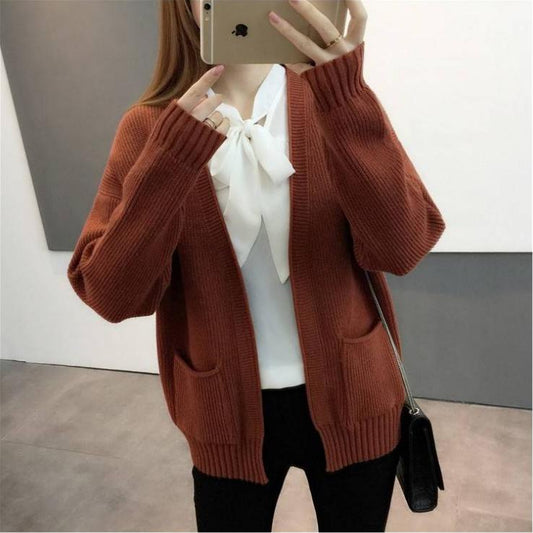 Cardigan Sweaters Women Autumn Winter Fashion Long Sleeve Knitted Sweaters Loose Cardigan Coat