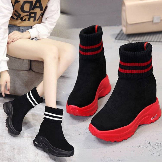 Thick-soled Ankle Boots Inner Heightening Suede Casual Snow Boot Plus Velvet Inner Martin Boots Women Soft Sole Winter Footwear