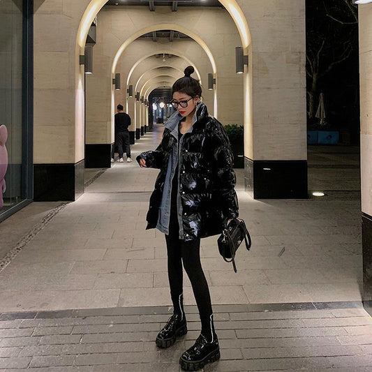 Winter Cotton-padded Clothes Women's Loose Cotton-padded Clothes Mid-length Shiny Padded Jacket Coat Bread Clothes