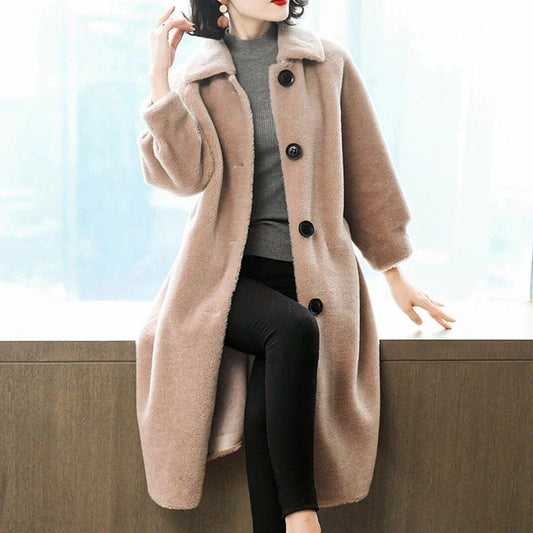 Real Wool Granular Cashmere Sheep Shearing Wool Coat Women's Fur Coat Mid-length Thickening Korean Version
