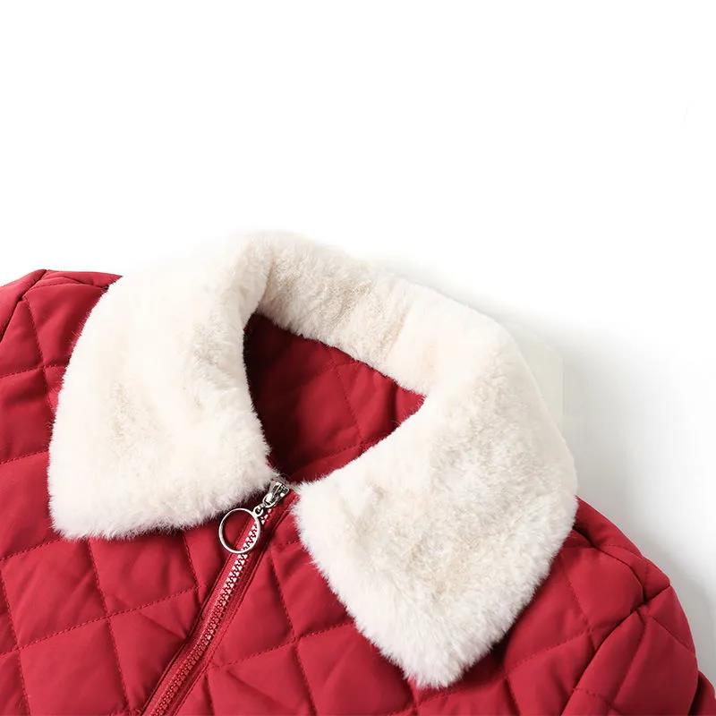Middle-aged Women's Cotton-padded Jacket, Thickened Padded Jacket, Middle-aged and Elderly Women's Autumn and Winter Plus Velvet Jacket