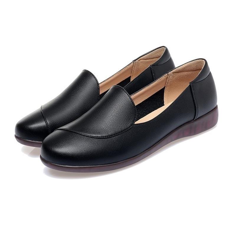 Solid Color Soft Leather Shoes Women's Scoop Shoes Flat Comfortable All-match Long Standing Not Tired Work Shoes Ladies Casual Leather Shoes