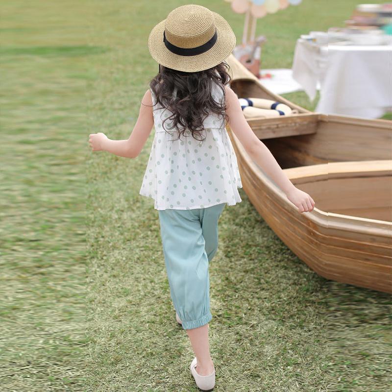 Girls' Suit Sleeveless Super Western-style Children's Clothing Big Kids Summer Fashion Sports Two-piece Suit