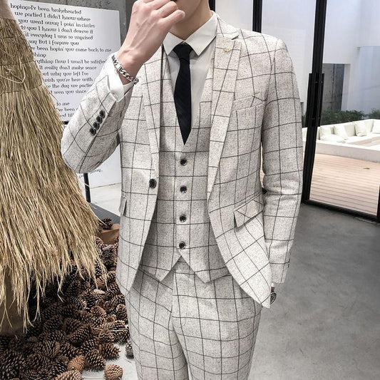Slim Suit Groom Handsome Wedding Dress Male Fashion Solid Color Suit Business Casual Jacket Pants Vest Inch Shirt Suit