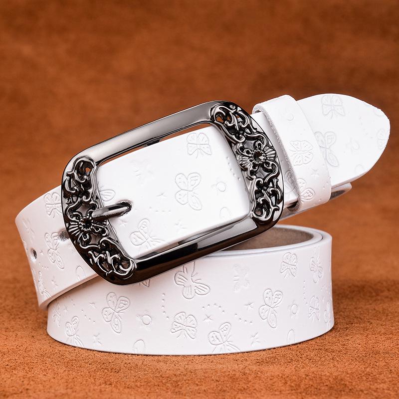 Belt New Retro Cowhide Leather Belt Women Fashion Embossing Pin Buckle Casual Jeans Wide
