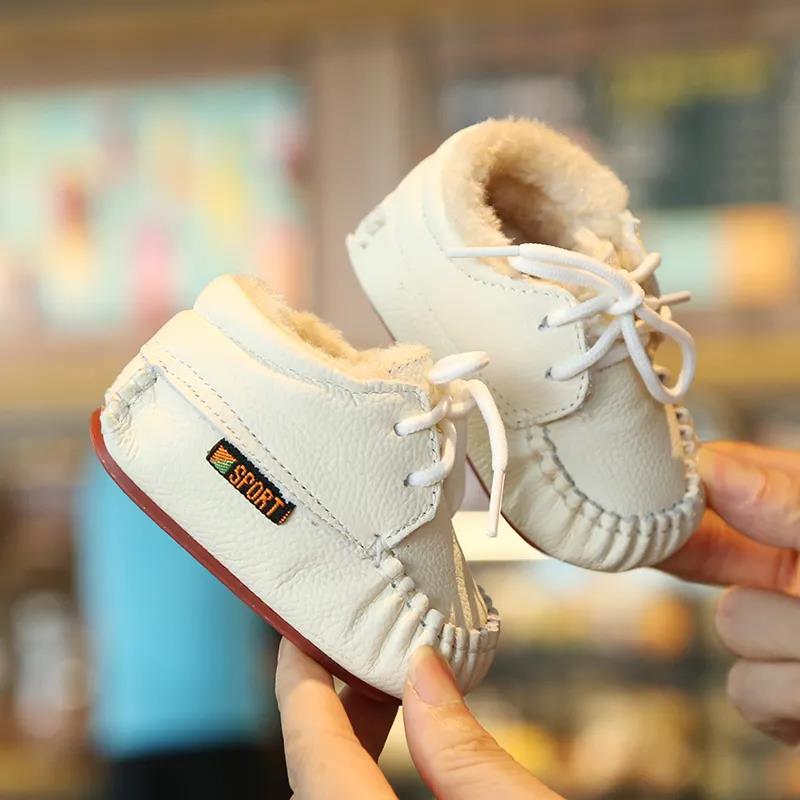Winter 0-1-year-old Female Baby Leather Walking Shoes 6-12 Months Old Infant Thickened Cotton Shoes Soft Sole Does Not Fall Off To Keep Warm