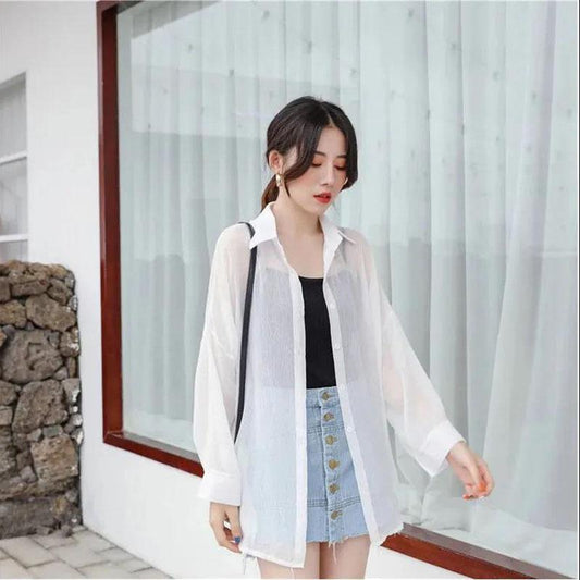 Sunscreen Chiffon Shirt Female Summer Coat Korean Version Thin Section Blouse Loose Air-conditioned Shirt Tide Womens Tops