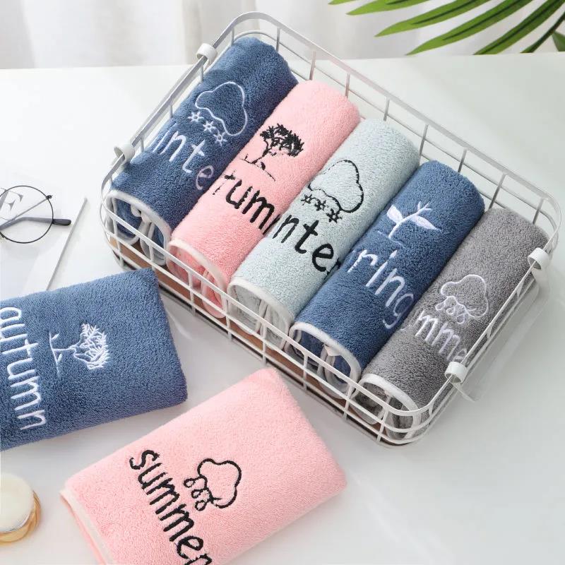 Quick Dry Soft Four Colors High Absorbent Face Towel Thick Cotton Solid Color Bathroom Beach Towels for Adults and Kids