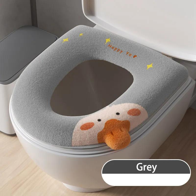 Toilet Seat Cover Winter Thick Warm Toilet Seat Cushion Bathroom Lavatory Cover Mat Washable Duck Cartoon Cute Universal Toilet Seat Cover with Handle