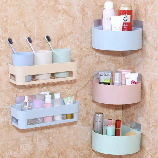 Wall-Mounted Storage Rack Bathroom Shelf with Towel Bar Hooks Organizer for Bath Household Items Bathroom Accessories