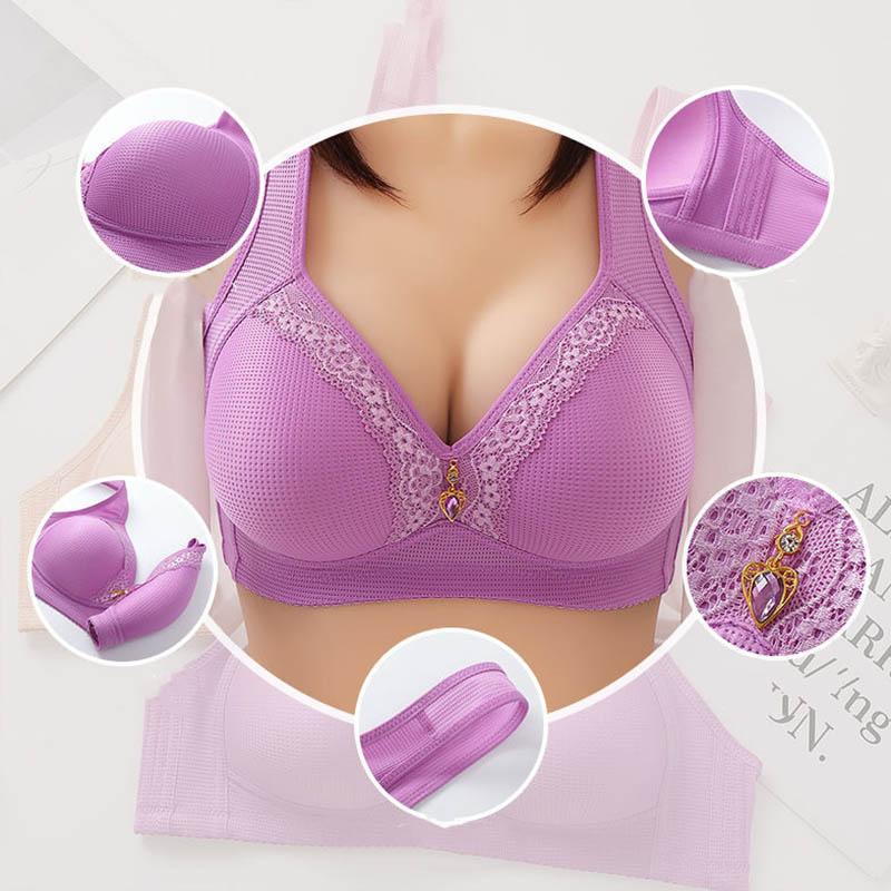 Women Large Size Thin Comfortable No Steel Ring Adjustable Glossy Lace Fashion Sexy Gather Top Support Side Comfortable Breathable Bra