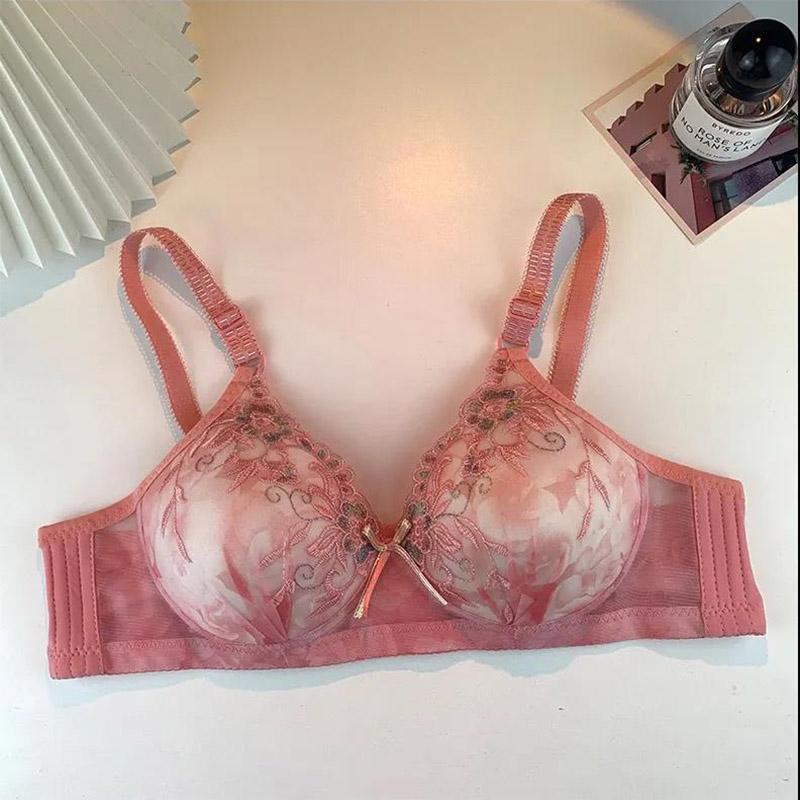 Sexy and Comfortable Gathering and Receiving Breast Adjustment Thin Section No Steel Ring Embroidered Women's Underwear Bra