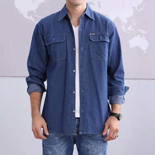 Denim Loose Jacket Long Sleeve Shirt Men's Pocket Jeans Outerwear Casual Spring Summer Cardigan Jacket High Quality Lapel Denim Shirt