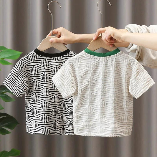 Children's Personality Pressing Flowers Short -sleeved T -shirt Men and Girls Summer Half -sleeved Top Shirts