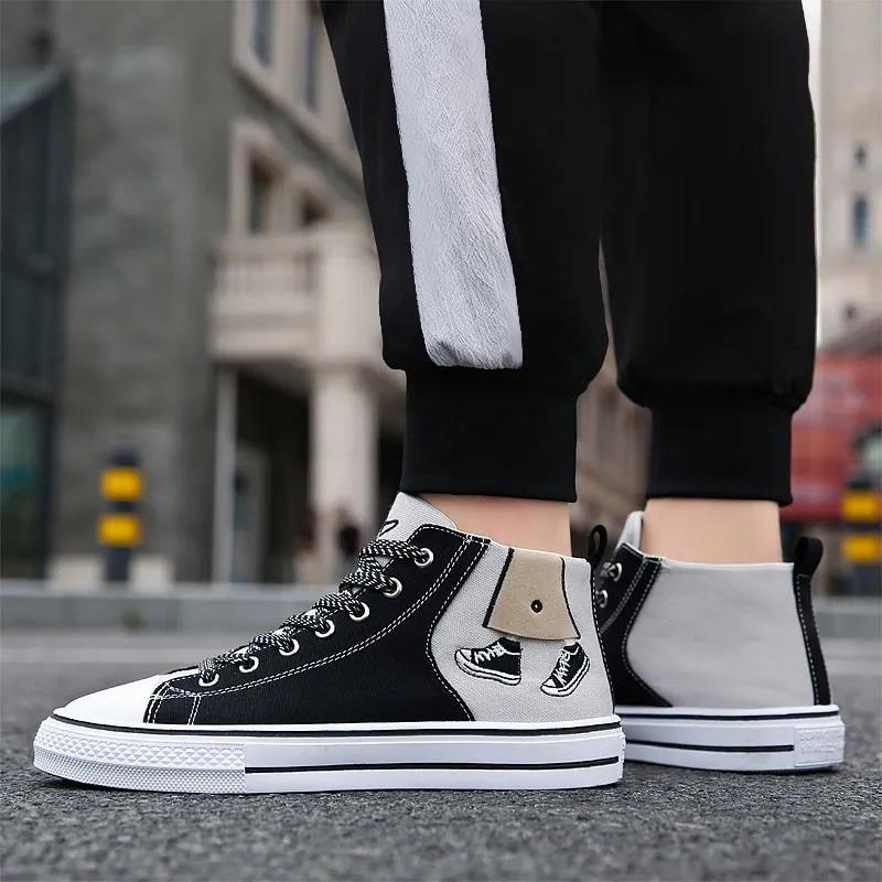 Shoes Men's High-top Casual All-match Male Student Sports Men's Shoes 2022 Spring Plus Velvet Cotton Shoes Canvas Shoes