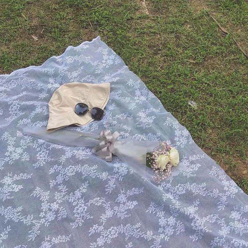 French Retro Mesh Hollow White Lace Rose Tablecloth Picnic Cloth Coffee Table Posing Background Cloth Multifunctional Cover Cloth