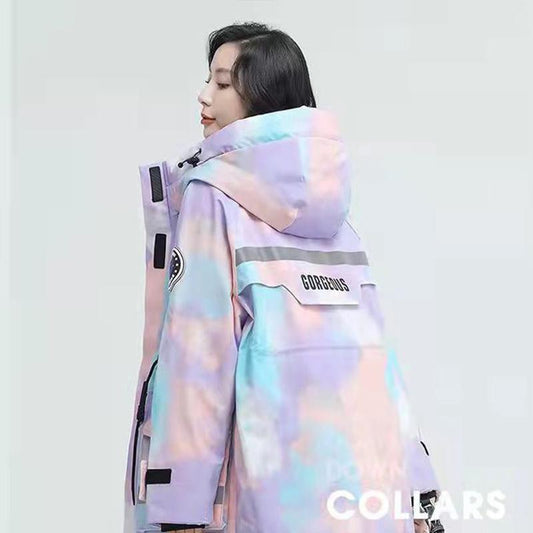 Parker Down Jacket Women's Winter Mid-length Thick Contrast White Goose Down Cotton Workwear Jacket Travel Windbreaker Thick Jacket