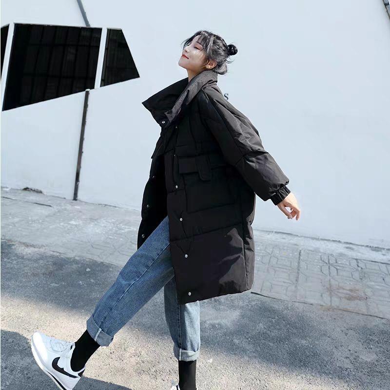 Winter Mid-length Loose Cotton Coat Ins Style Solid Color Casual Jacket Stand Collar Thickened Female Coat