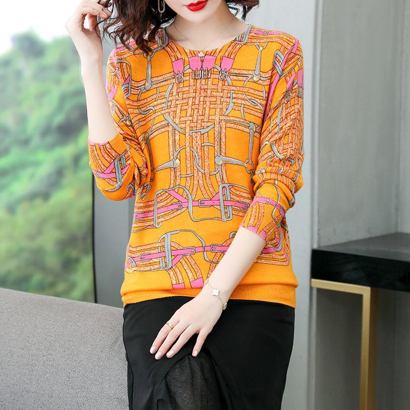 Plus Size Women Woollen Sweater Printed Knitted Pullover Sweaters O-Neck Loose Warm Jumper Outwear