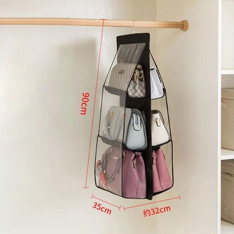 6 Pockets Bag Storage Bag Cloth Bag Thickening Purse Storage Dust Bag Hanging Wall Shelf Household Bag Finishing Collapsible Wardrobe Storage Handbag