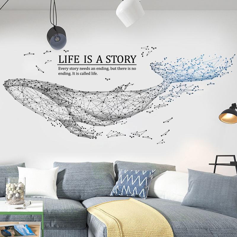 Ins Whale Stickers Wall Stickers Nordic Style Wall Decoration Stickers Living Room Background Wall Paper Self-adhesive Creative Personality