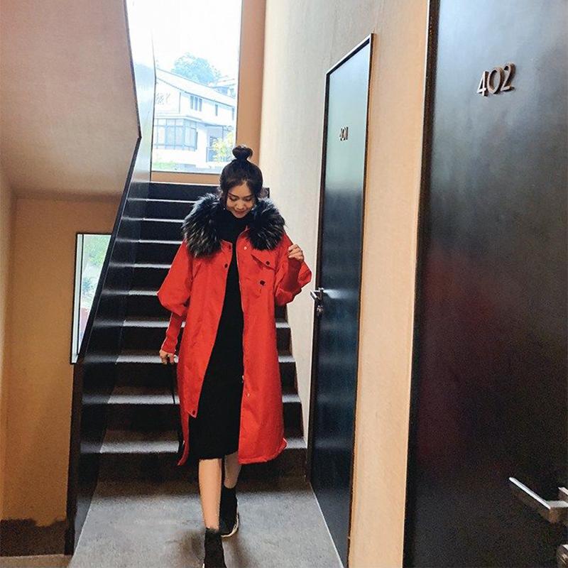 Fashionable Thickening Plus Velvet Big Fur Collar Hooded Tooling Padded Jacket Plus Size Female Lantern Sleeve Jacket Fur Collar Detachable