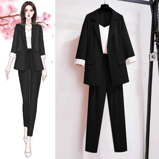 Women's Set Long Sleeve Blazer Pants Suit Office Lady Tracksuit Three Piece Set Fitness Outfits Streetwear Autumn Winter