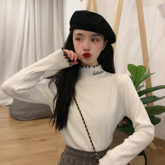 Pofulove Little Man Wild Fungus Bottoming Sweater Sweater Women's Fashion Outerwear Western-style