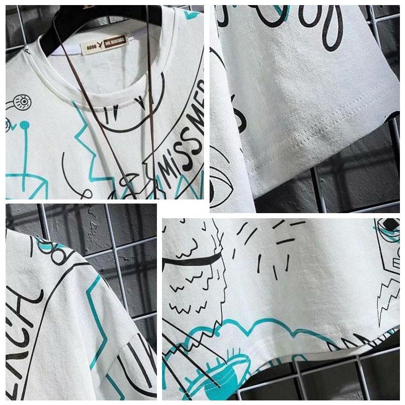 High Street T-shirts Hip Hop Trend Graffiti Print Tees Summer Oversized O-neck Short Sleeve Casual Shirts Men Clothing