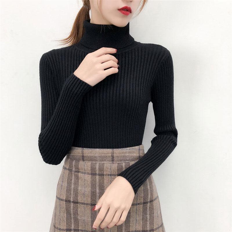 Turtleneck Sweaters Pullover Knitwear Women White Solid Slim Autumn Winter Turtleneck Knitted Tops Sweater for Female Basic Jackets Pullovers Jumper