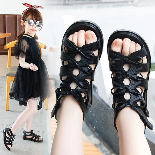 Girls Sandals 2021 Summer Children Gladiator Roman Sandals Classic Kids Beach Shoes Zipper Soft Leather Comfortable 26-34