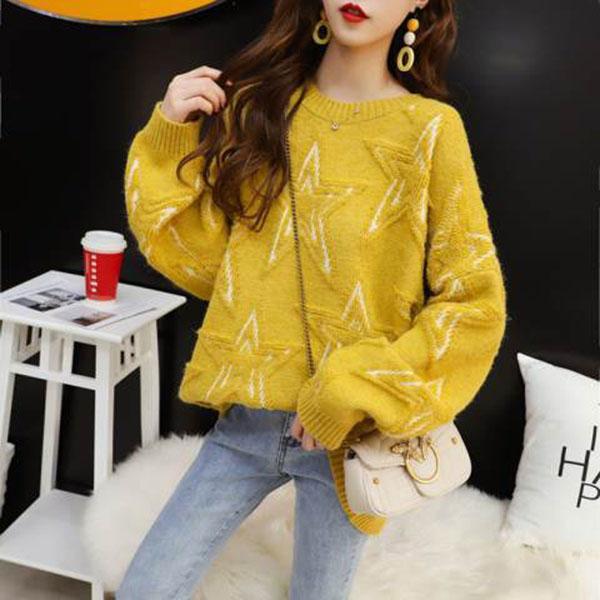 Autumn and Winter Casual Pullover Sweater Loose Casual Knitted Top Star Pattern Female Jacket