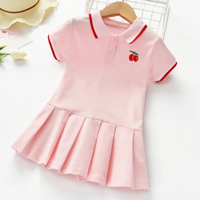 Summer Baby Girls Casual Clothes Dress Cherry Print Short Sleeve Dress Kids Toddler Pageant Dresses