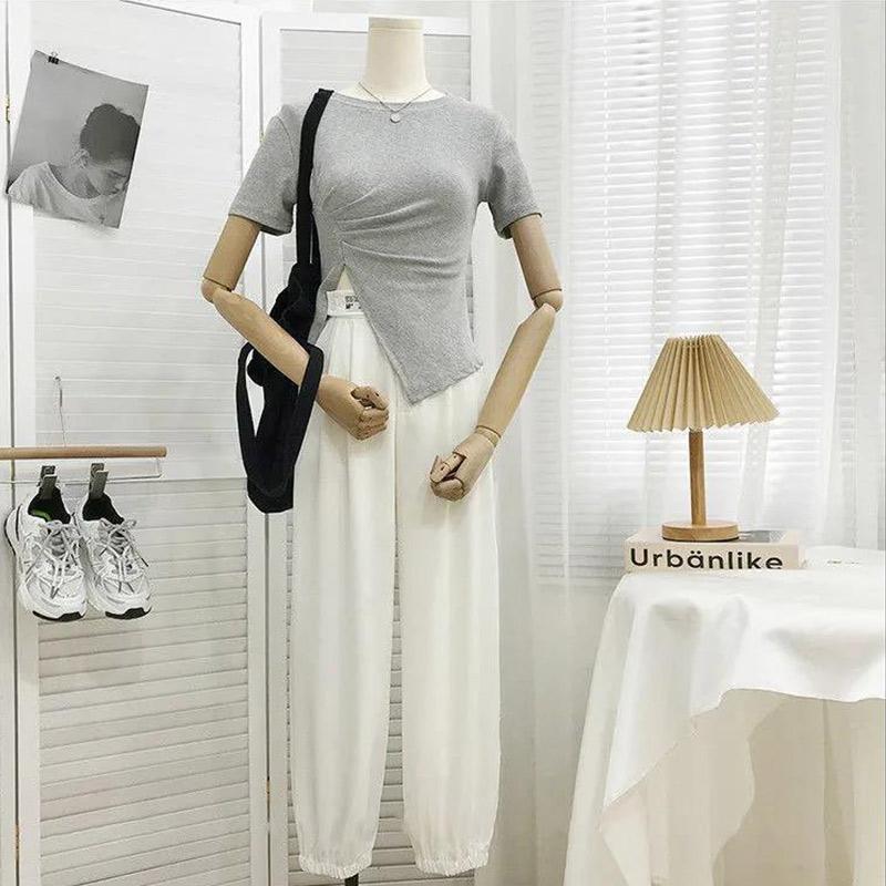 Women's Trousers Spring and Summer High Waist Loose Straight Ice Silk Thin Trousers Slimming Casual Pants Harem Pants