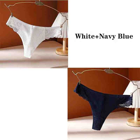 2PC Cotton Thong Comfortable Low Waist Ladies Sexy Sports Thread Lace T Pants Panties