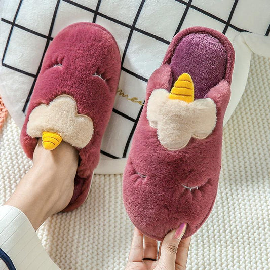 Autumn and Winter Pure Cotton Slippers Unicorn Design, Indoor Non-slip Soft-soled Shoes, Warm, Simple and Comfortable Casual Plush Cotton Shoes