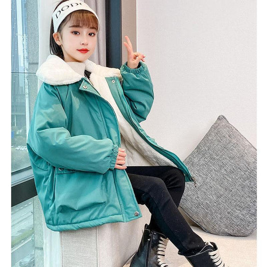 Girls' Cotton-padded Jacket Winter Style To Overcome Girls' Loose Warmth and Windproof Thick Padded Jacket