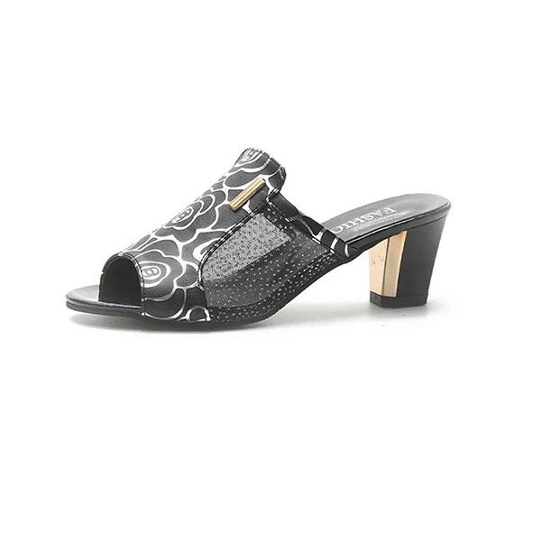 Large Size All-match Sandals Women's High-heeled Mesh Slippers Solid Color Breathable Summer Fish Mouth Sandals