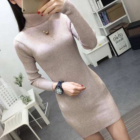 2019 Autumn Winter Casual Knitted Ladies Sweater Long Sleeve Turtleneck Women Tops Sweaters Dress
