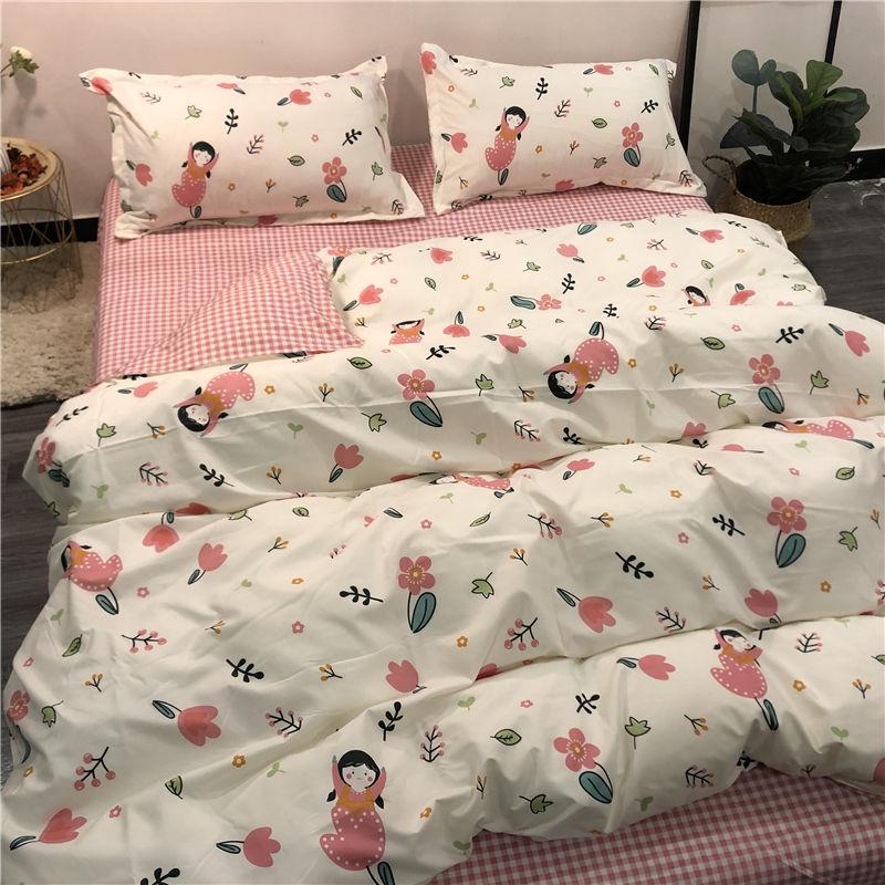 Ins Cartoon Fresh Four-piece Cute Girl Heart Dormitory Quilt Cover Sheet Three-piece Bedding