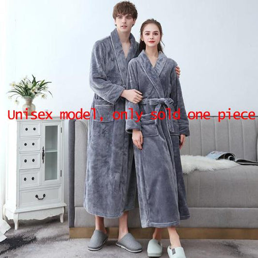 Flannel Couple Bathrobe Men Winter Thick Cashmere Home Clothes Ladies Long Robe Coat Soft Shawl Bathrobe