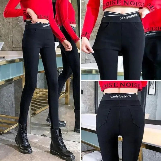 Black Plus Velvet Leggings for Women To Wear High Waist Slimming Plus Size Tight-fitting Feet Pants Winter Thickening To Keep Warm
