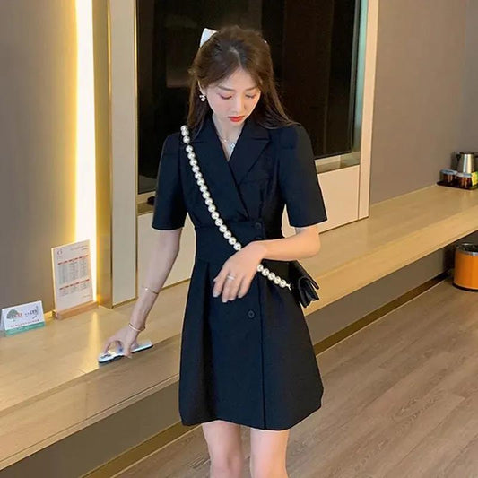 Temperament Goddess Fan Dress Women's Summer Dress New Korean Version of The Waist Was Thin Short-sleeved Suit Skirt Trendy A-line Skirt